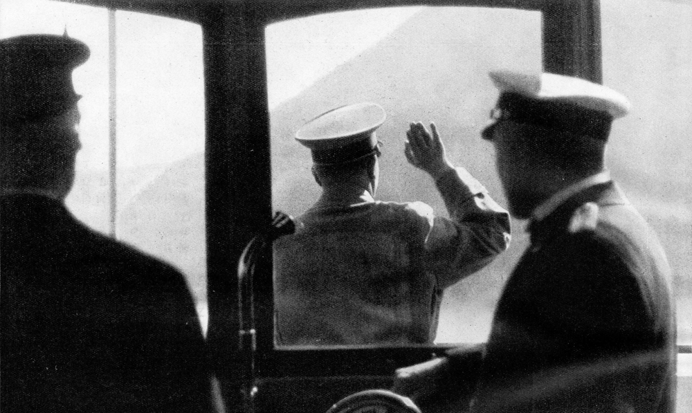 Adolf Hitler on the Rhine river aboard the Preussen steam boat